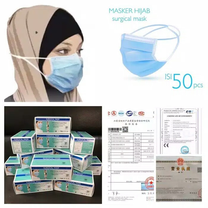 Masker Medis Hijab Headloop Surgical Mask Headloop Ply Isi Pcs SIPLah