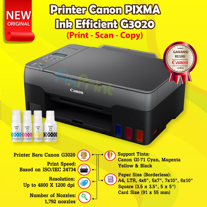 Printer Canon Ink Tank G3020 (Print Scan Copy AiO WiFi) SIPLah