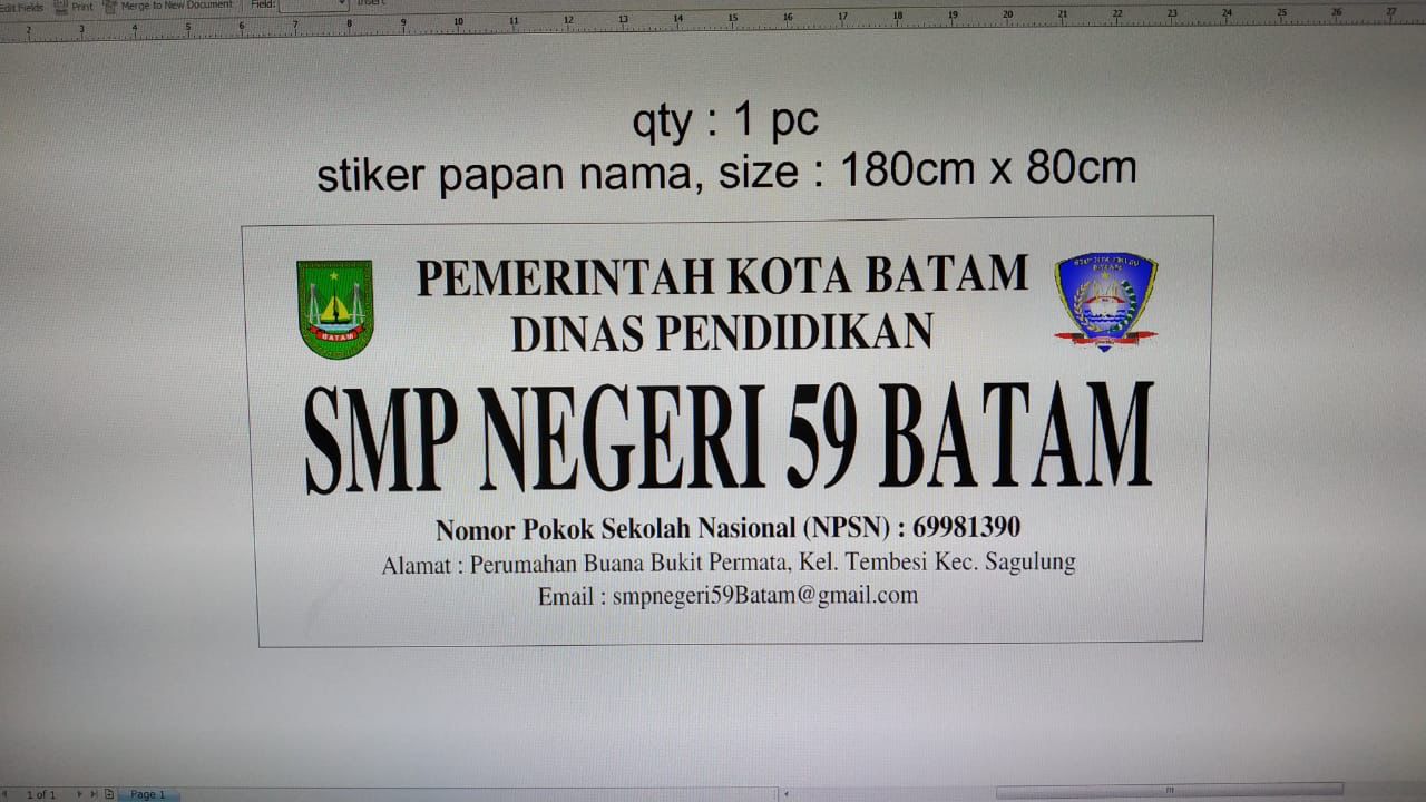 Papan Nama Sekolah Termasuk Pengecoran Tapak Dan Pemasangan (Per Paket