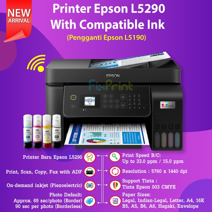 Printer Epson L5290 Print Scan Copy Fax Wireless Adf Fast Printing Siplah 5866