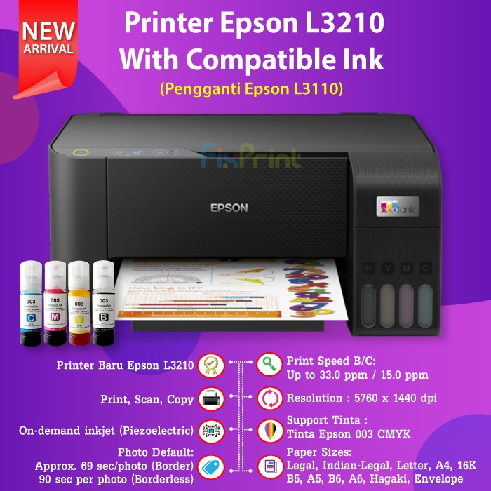 Printer Epson L3210 Tinta 2 Paket Siplah 9631