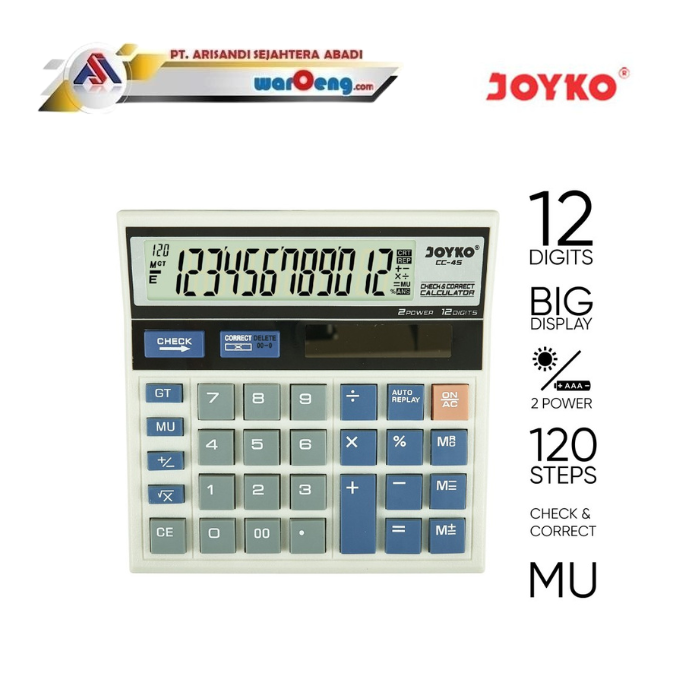 Calculator Kalkulator Joyko CC-45 12 Digits Check Correct | SIPLah