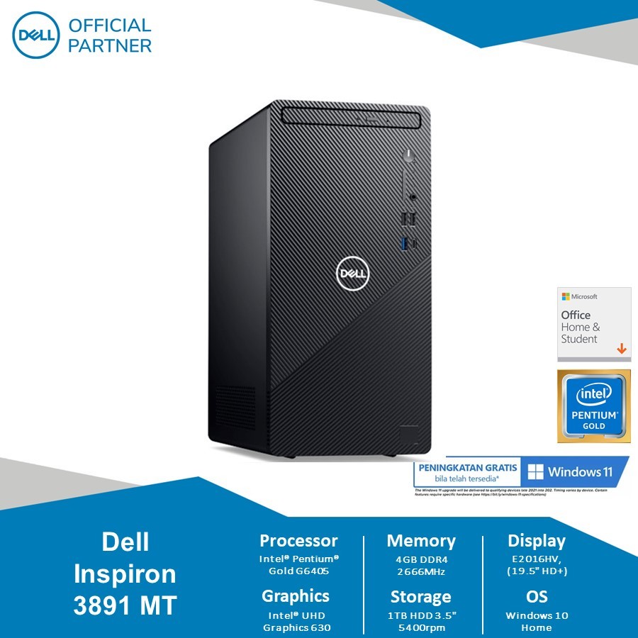 Desktop Dell Inspiron 3891 MT [PenG640541TUMAW10OHSDell E2016HV