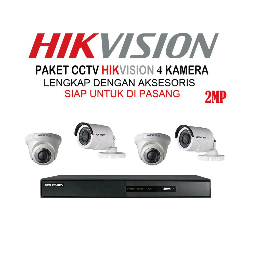 PAKET CCTV HIKVISION 4 CHANNEL 4 CAMERA FULL HIKVISION TURBO HD 1080P ...