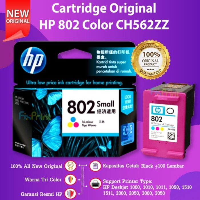 Tinta Printer HP Ink Original 802 Color Cartridge SIPLah