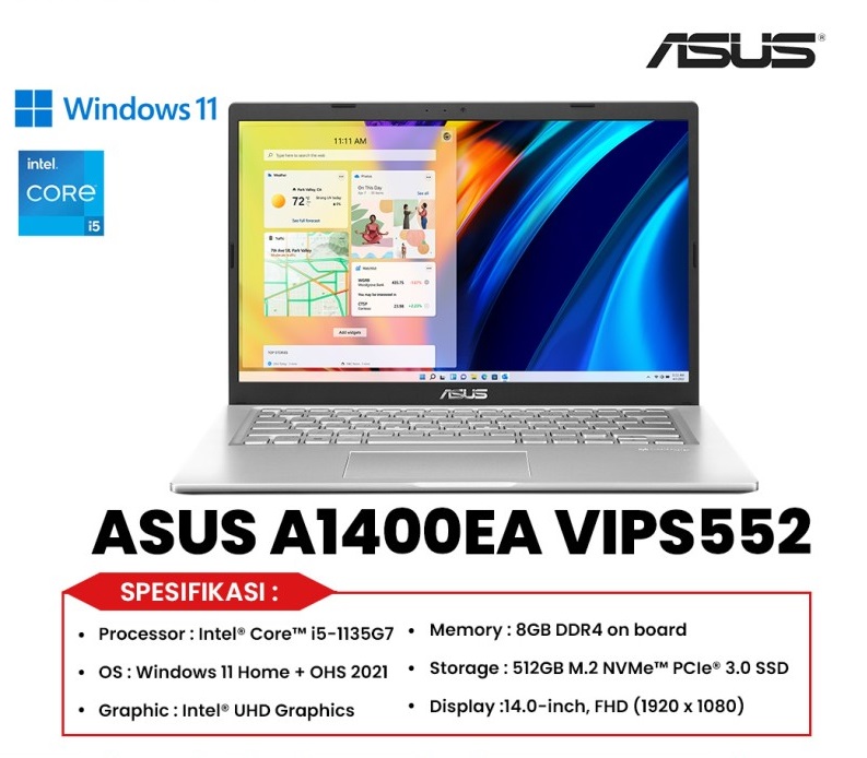 Laptop ASUS Core i5 1135G7 8GB 512GB SIPLah