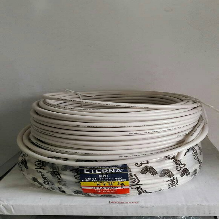 Jual kabel listrik eterna NYM 2x1.5 ( 2 x 1.5 ) kawat per 1 meter