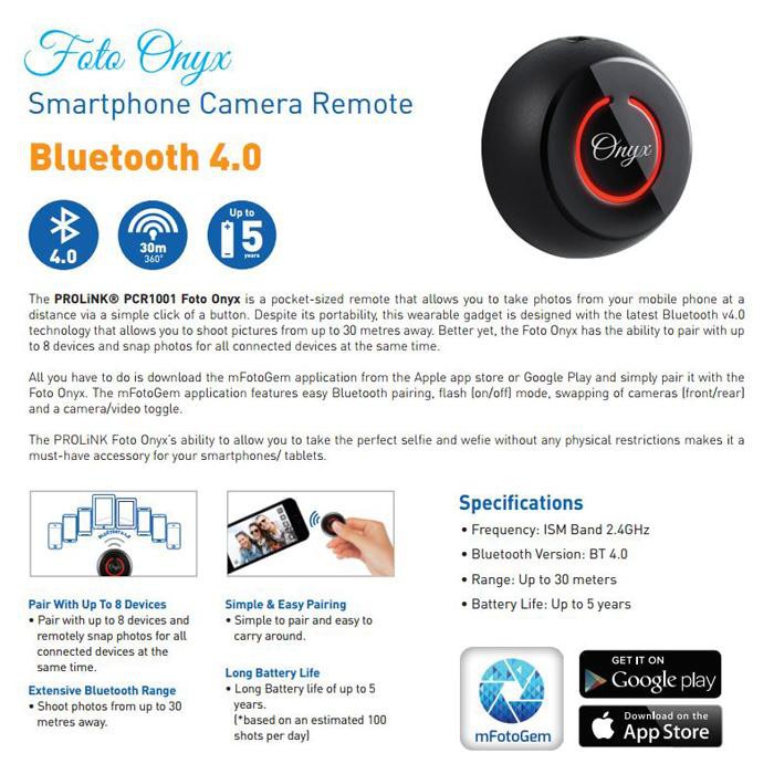 PROLiNK Tombol Narsis Selfie Onyx Smartphone Camera Remote Bluetooth 4.