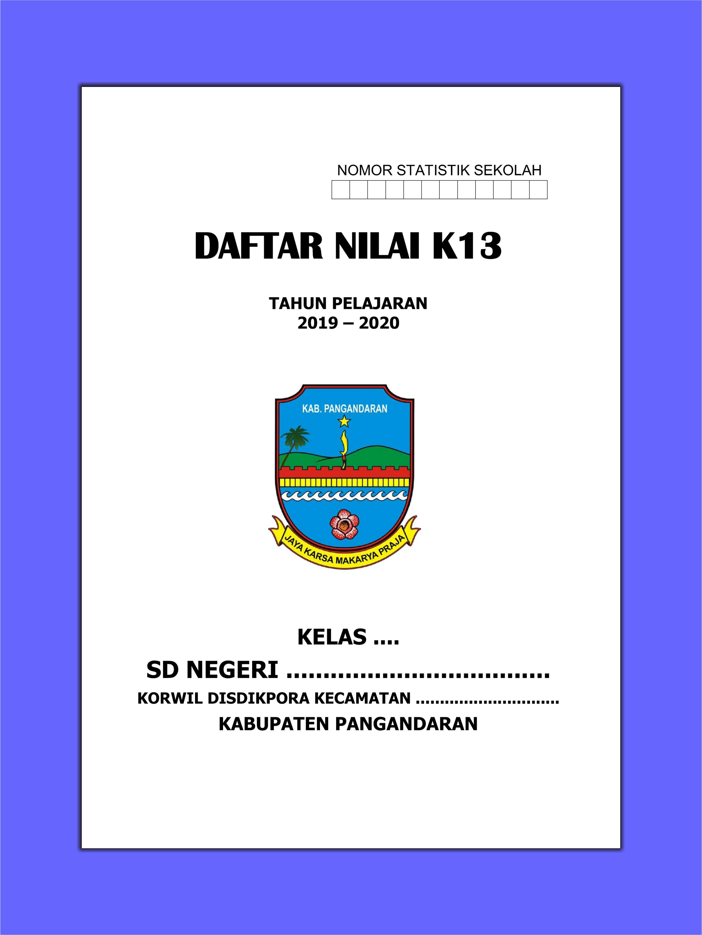 Buku Daftar Nilai Guru Kelas SD Kelas 1-6 | SIPLah