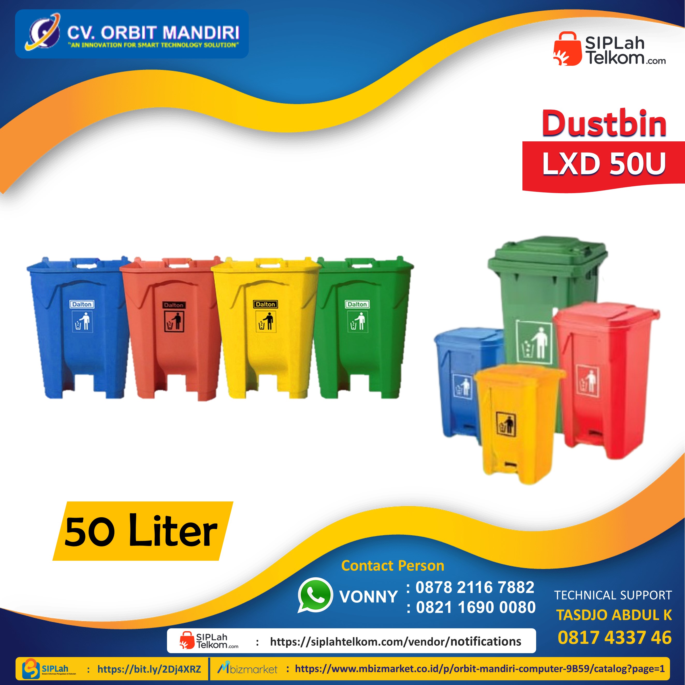 Tempat Sampah Dalton 50 Liter Dustbin Lxd 50u Siplah 6729