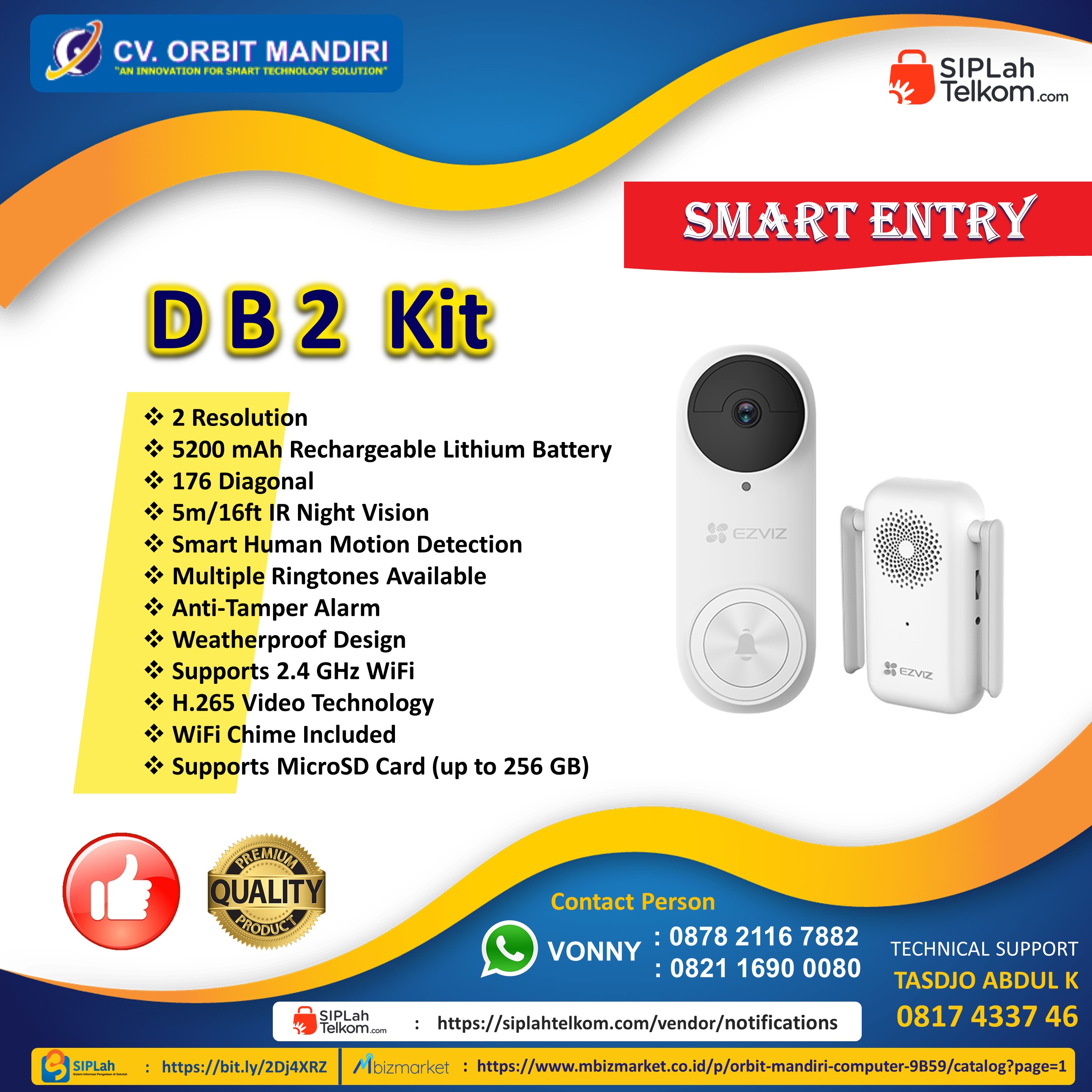 Ezviz DB2 Pro 5MP Battery-Powered Video Doorbell Kit | SIPLah