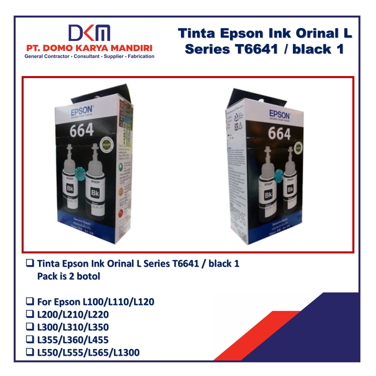 Tinta Epson Ink Original L Series T6641 Black Siplah 2529